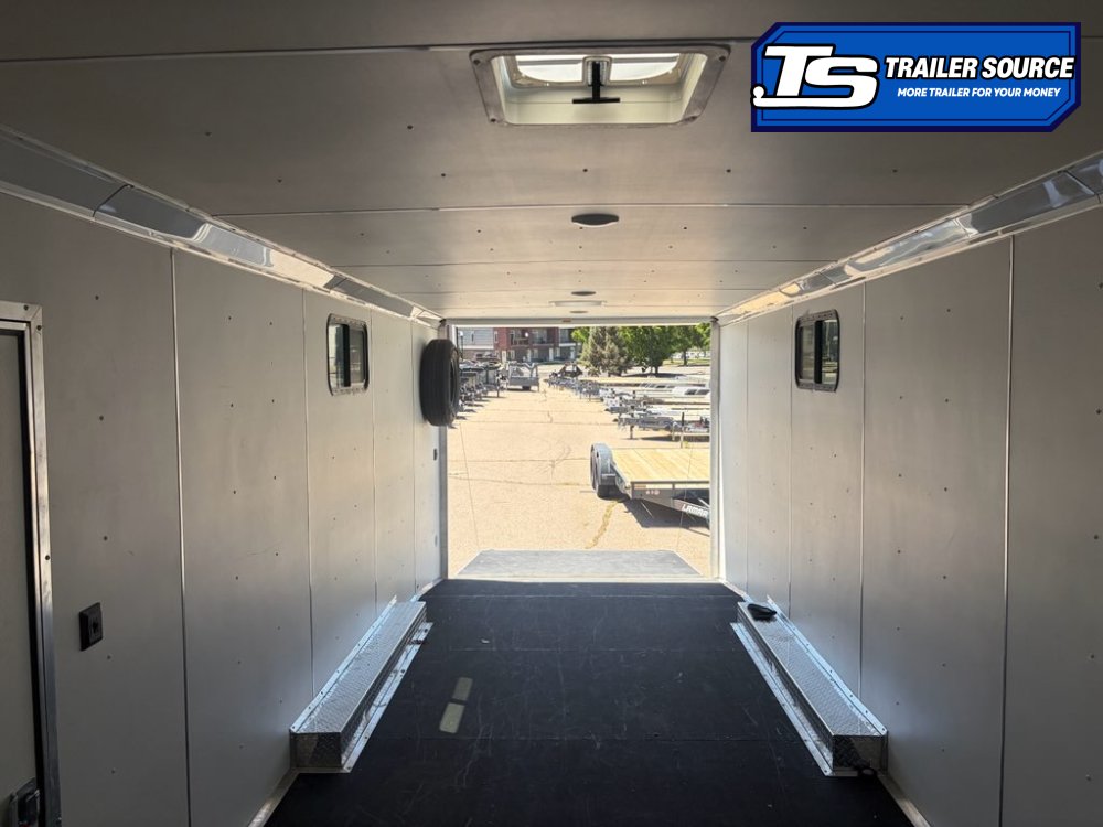 8.5x24 Cargo Mate Redline All Aluminum Enclosed Car Hauler Trailer - 10K GVWR - Aluminum Outer Wheels, Nudo Floor, Roof Vent, Spare Tire, Vinyl Ceiling, Vinyl Walls, Windows
