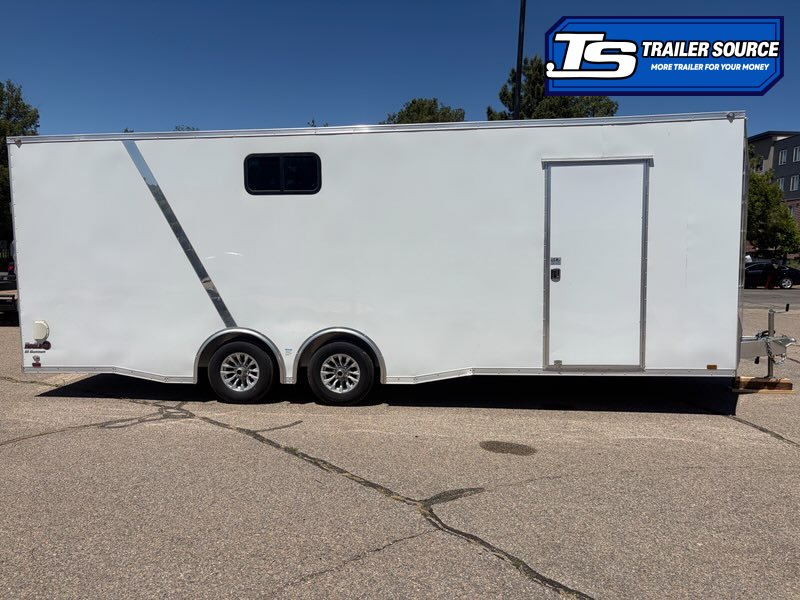 8.5x24 Cargo Mate Redline All Aluminum Enclosed Car Hauler Trailer - 10K GVWR - Aluminum Outer Wheels, Nudo Floor, Roof Vent, Spare Tire, Vinyl Ceiling, Vinyl Walls, Windows
