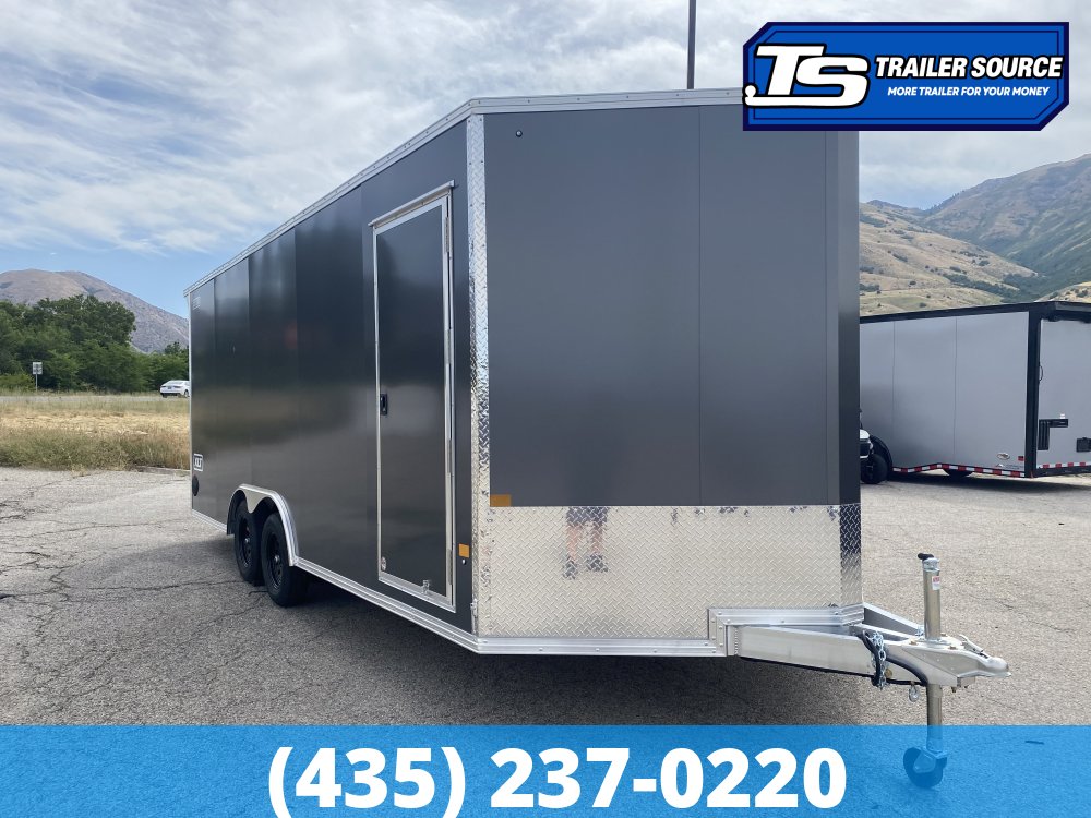 8.5x20 Alcom Aluminum EZ Hauler XLT Auto Trailer - 7'0" Interior - 7K GVWR - .080 PolyCor, Rear Spoiler, Translucent Roof, Ultimate Escape Door