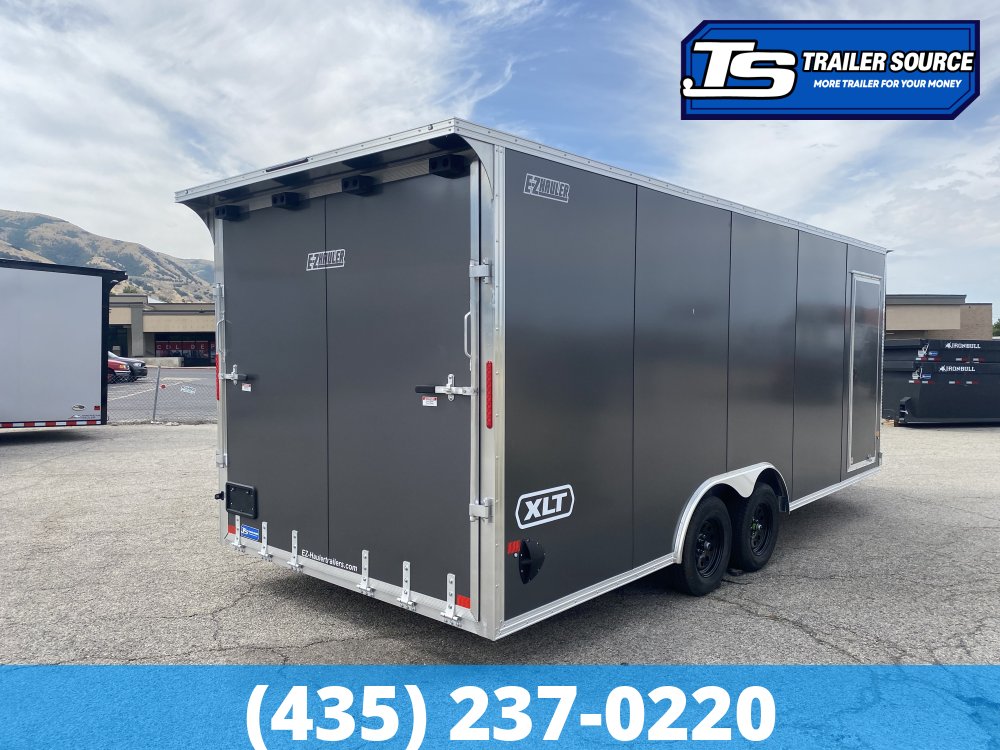 8.5x20 Alcom Aluminum EZ Hauler XLT Auto Trailer - 7'0" Interior - 7K GVWR - .080 PolyCor, Rear Spoiler, Translucent Roof, Ultimate Escape Door
