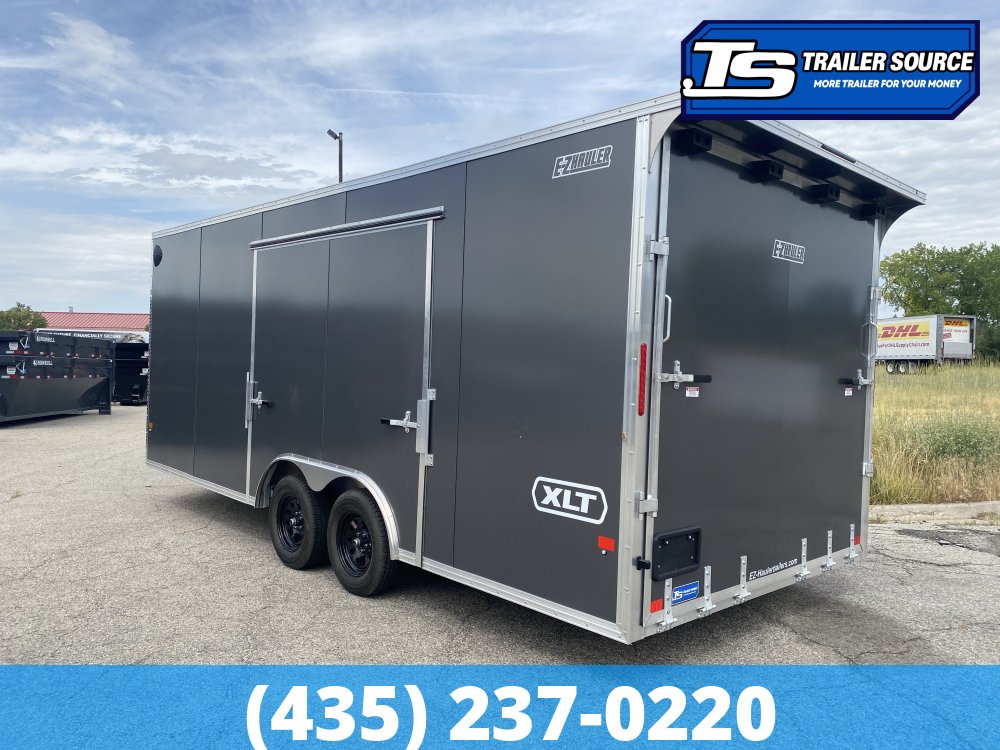 8.5x20 Alcom Aluminum EZ Hauler XLT Auto Trailer - 7'0" Interior - 7K GVWR - .080 PolyCor, Rear Spoiler, Translucent Roof, Ultimate Escape Door