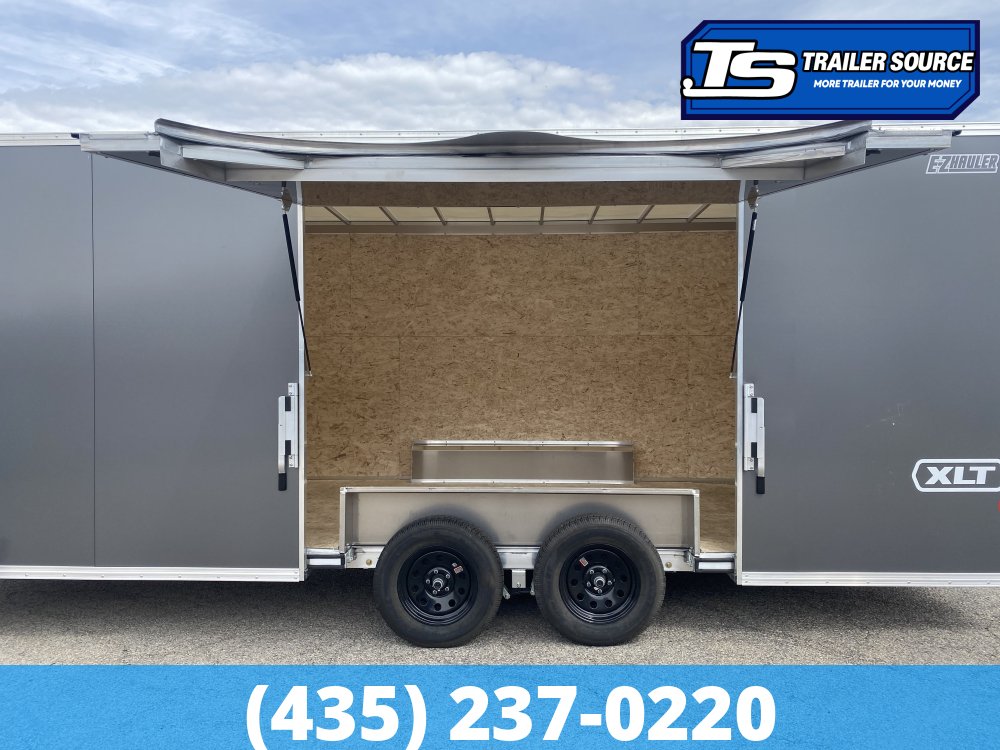 8.5x20 Alcom Aluminum EZ Hauler XLT Auto Trailer - 7'0" Interior - 7K GVWR - .080 PolyCor, Rear Spoiler, Translucent Roof, Ultimate Escape Door