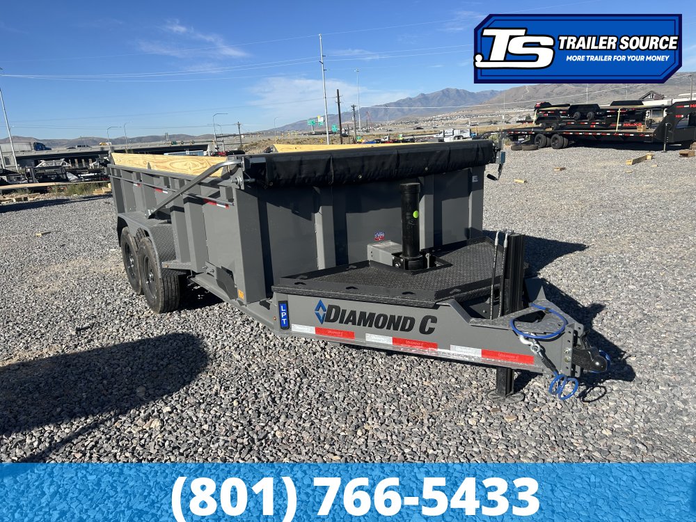 7x14 Diamond C LPT 207 Dump Trailer - 32" Sides - 15.5K GVWR - 14 Ply Tires, 7 Gauge Floor and Walls, Board Brackets, Hydraulic Jack(s), Long Arm Tarp