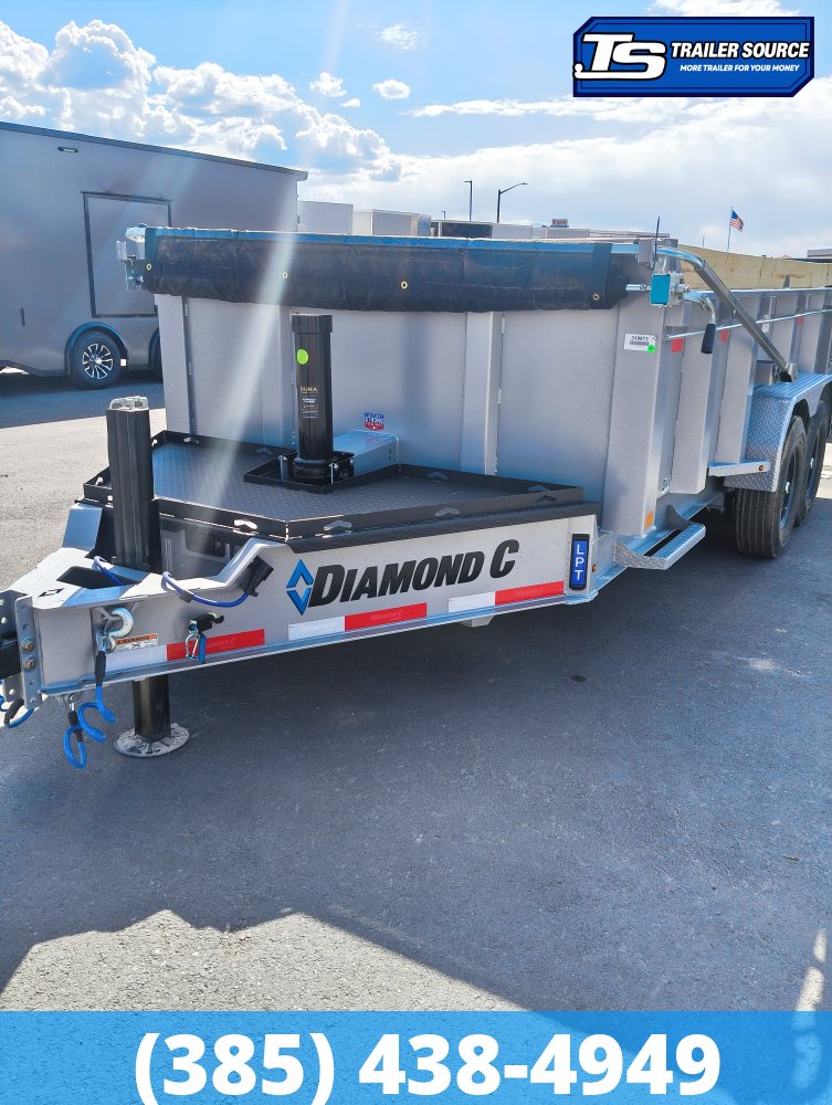7x14 Diamond C LPT 207 Dump Trailer - 32" Sides - 15.5K GVWR - 14 Ply Tires, Hydraulic Jack(s), Long Arm Tarp