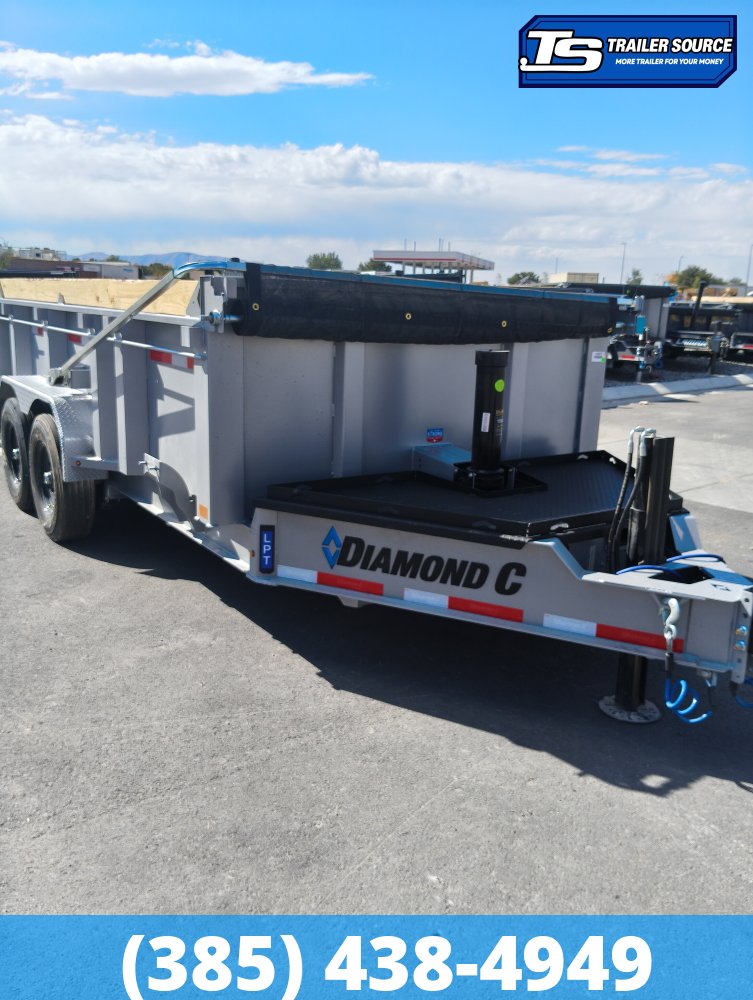 7x14 Diamond C LPT 207 Dump Trailer - 32" Sides - 15.5K GVWR - 14 Ply Tires, Hydraulic Jack(s), Long Arm Tarp