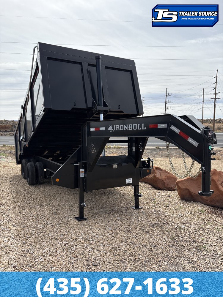8.5x20 Iron Bull DMG (Frankendump) Gooseneck Tandem Dual Dump Trailer - 48" Sides - 25K GVWR - Electric Tarp, HDSS (Hutch) Suspension, Telescopic