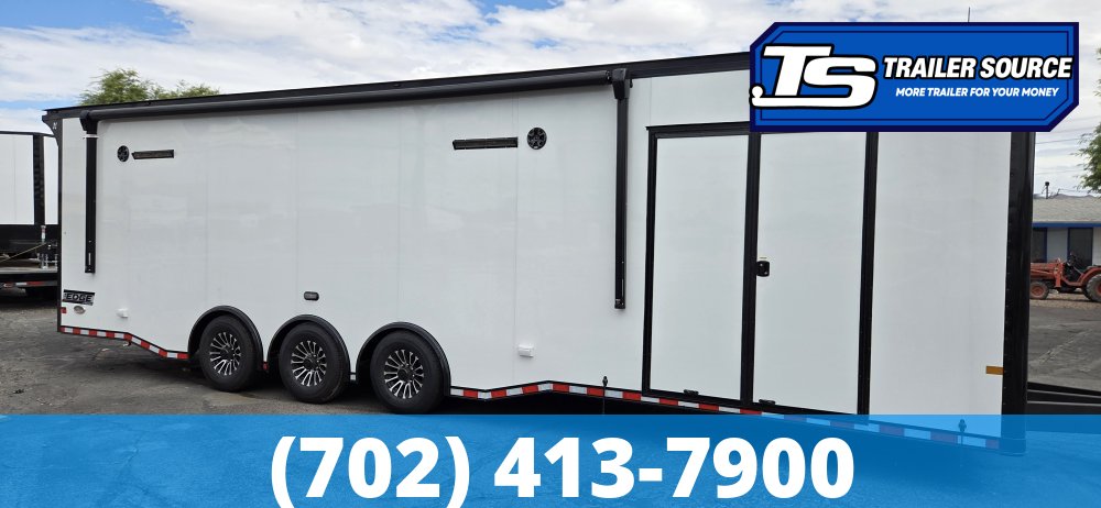 8.5x32 Haulmark Edge Enclosed Car Hauler Trailer - 7'10" Interior - 18K GVWR - Air Compressor Prep Pkg, Black Out Package, Power Awning, Turbo Pkg