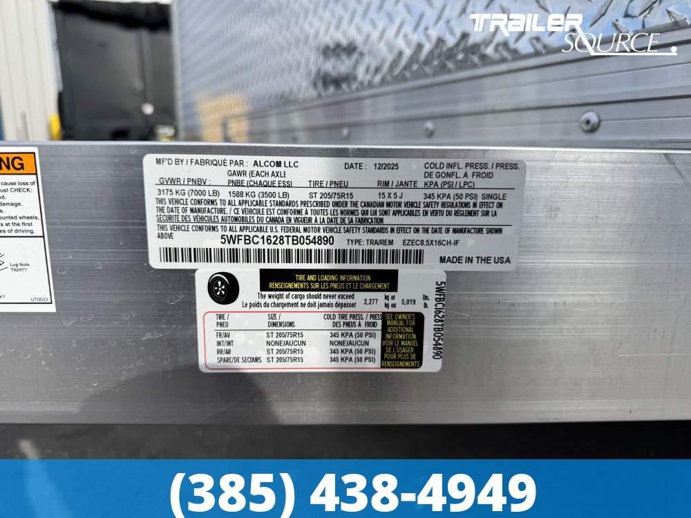 8.5x16 Alcom Mission EZ Hauler 7'0" Interior Enclosed Cargo