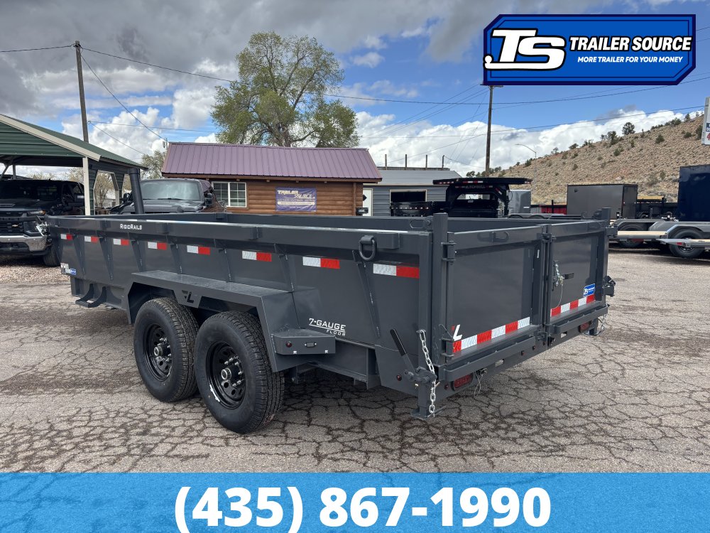 7x16 Lamar DT Dump Trailer - 24" Sides - 14K GVWR - 7 Gauge Floor, Stabilizer Jacks, Telescopic