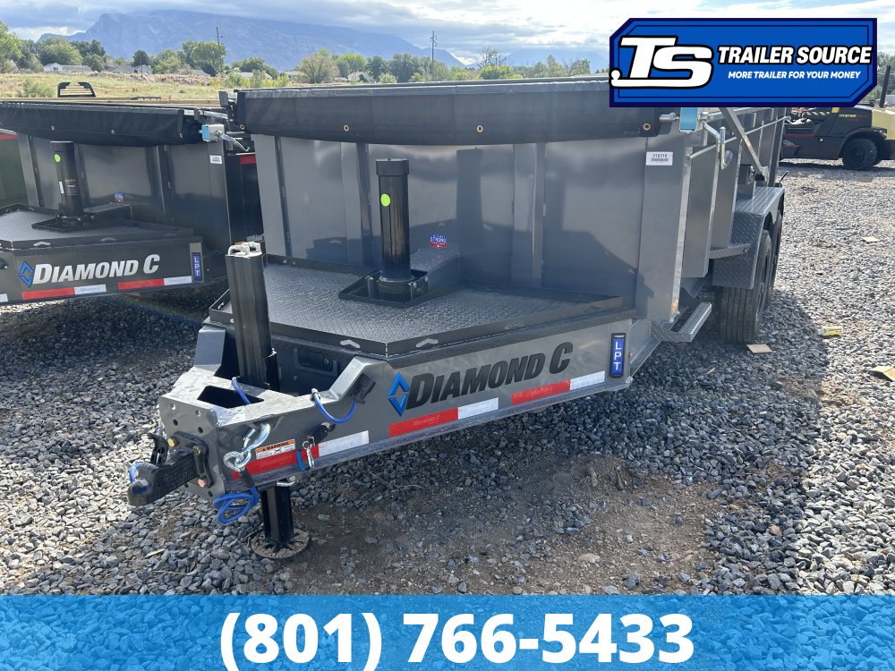 7'x14' Diamond C LPT 210 Dump Trailer - 32" Sides - 23K GVWR - ABS Brakes, Board Brackets, Hydraulic Jack(s), Long Arm Tarp