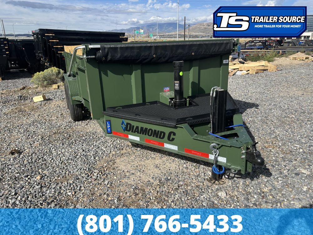 7'x14' Diamond C LPT 207 Dump Trailer - 32" Sides - 15.5K GVWR - 14 Ply Tires, Hydraulic Jack(s), Long Arm Tarp