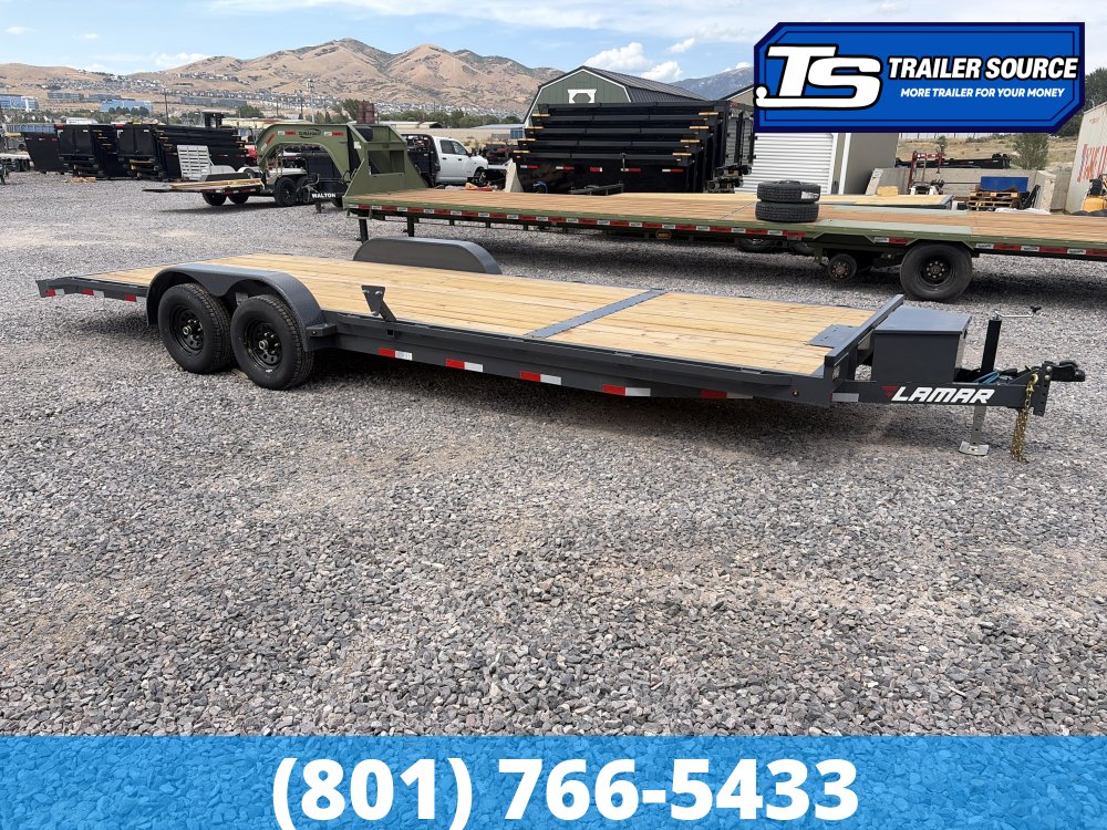 7x24 Lamar CC Flatbed Car Hauler Trailer - 10K GVWR - Tongue Box, Winch Plate