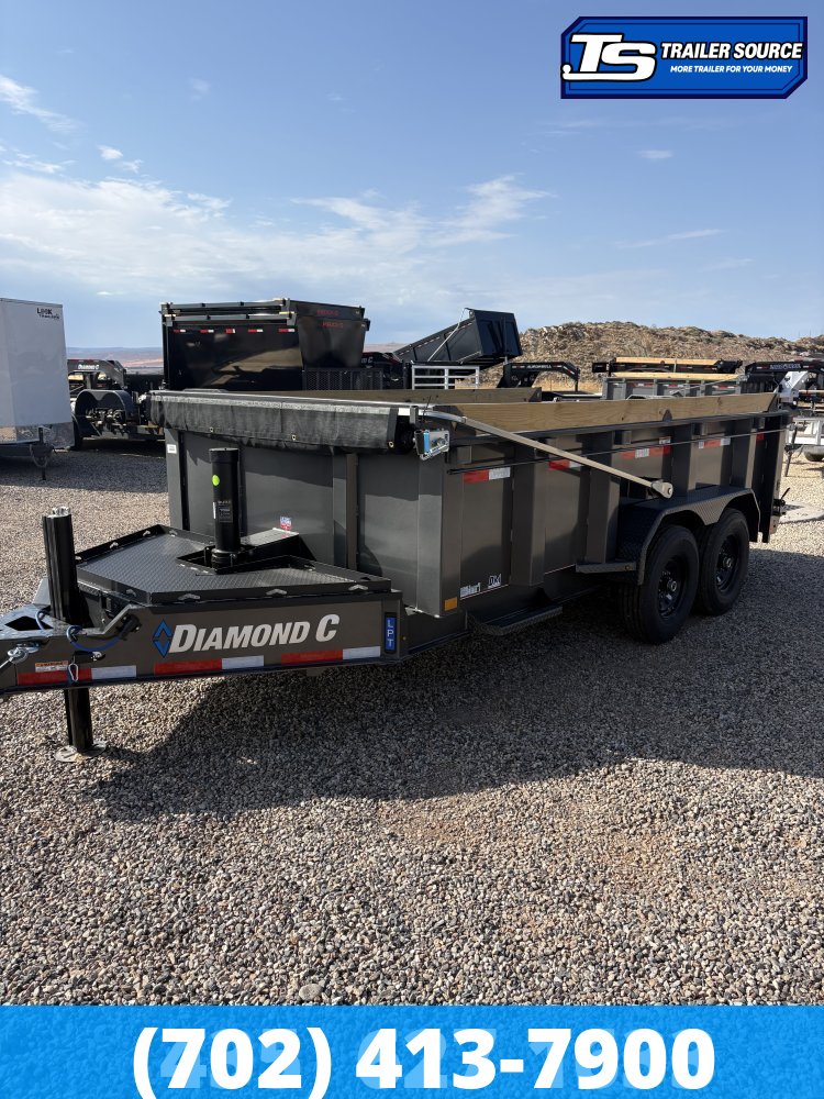 7x14 Diamond C LPT 207 Dump Trailer - 32" Sides - 15.5K GVWR - 14 Ply Tires, Board Brackets, Hydraulic Jack(s), Long Arm Tarp
