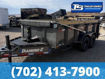 7x14 Diamond C LPT 207 Dump Trailer - 32" Sides - 15.5K GVWR - 14 Ply Tires, Board Brackets, Hydraulic Jack(s), Long Arm Tarp