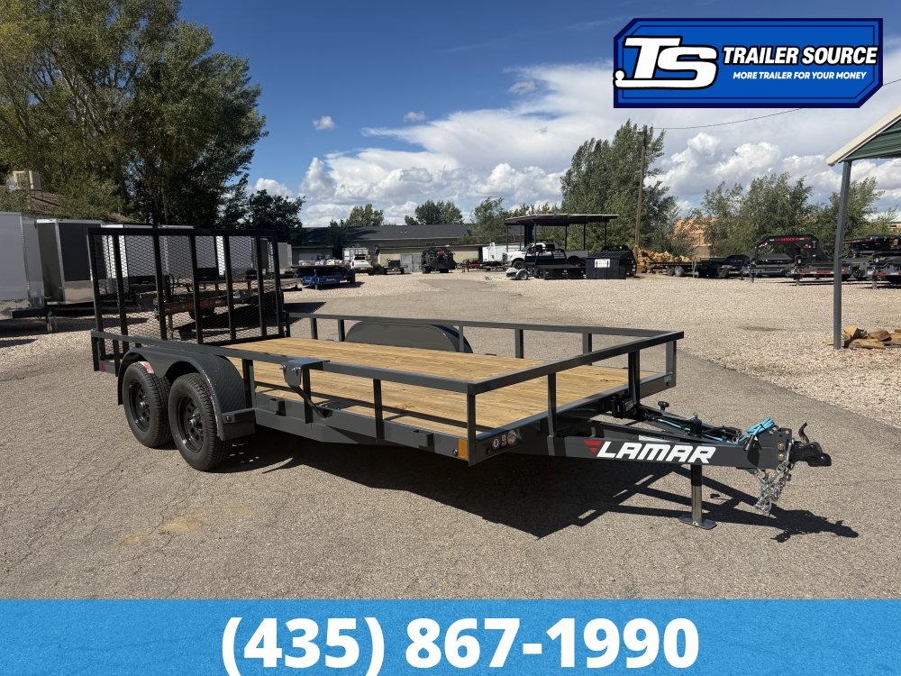 7x16 Lamar UC Tandem Axle Utility Trailer - 7K GVWR - Ramp Gate, Tube Top Rail