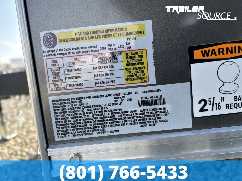 8.5x16 American Hauler Night Hawk Enclosed Cargo Trailer - 7'6" Interior - 7K GVWR Dovetail