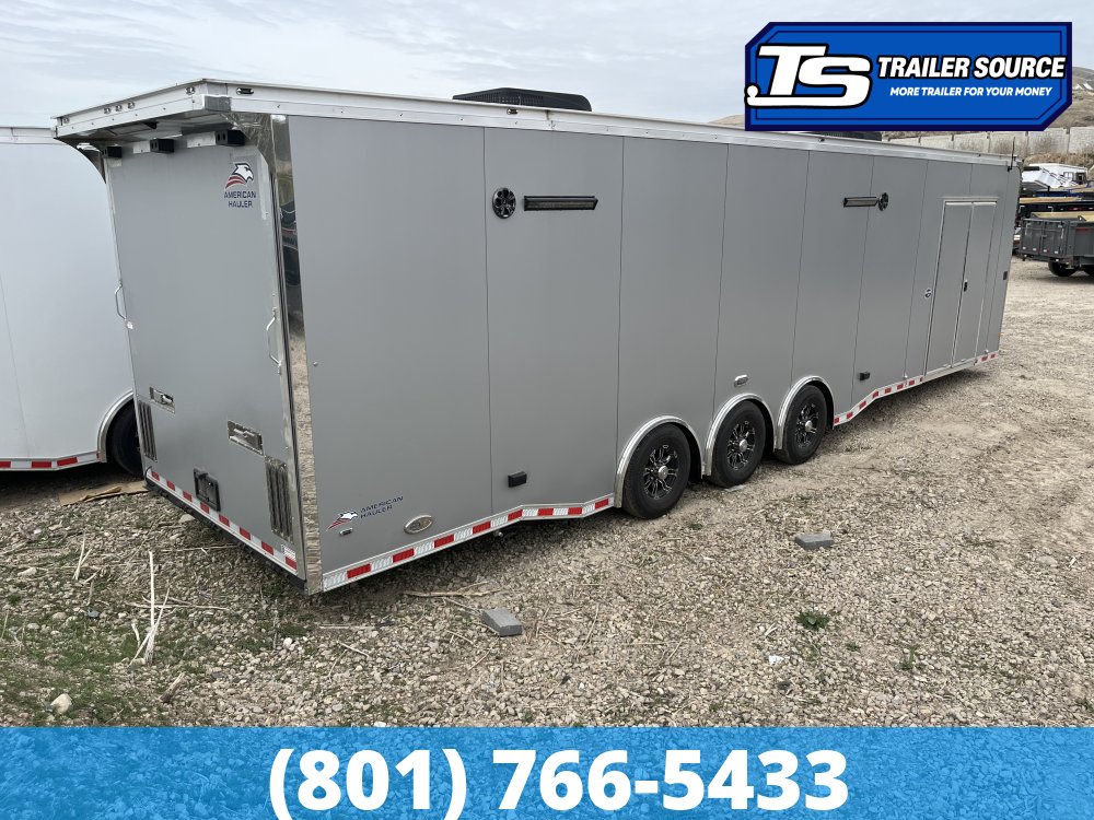 8.5x34 American Hauler Silver Hawk Enclosed Car Hauler Trailer - 7'10" Interior - 18K GVWR - Bathroom Build Out, Ramp Door