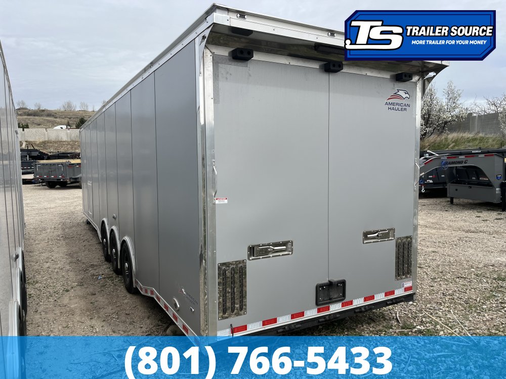 8.5x34 American Hauler Silver Hawk Enclosed Car Hauler Trailer - 7'10" Interior - 18K GVWR - Bathroom Build Out, Ramp Door