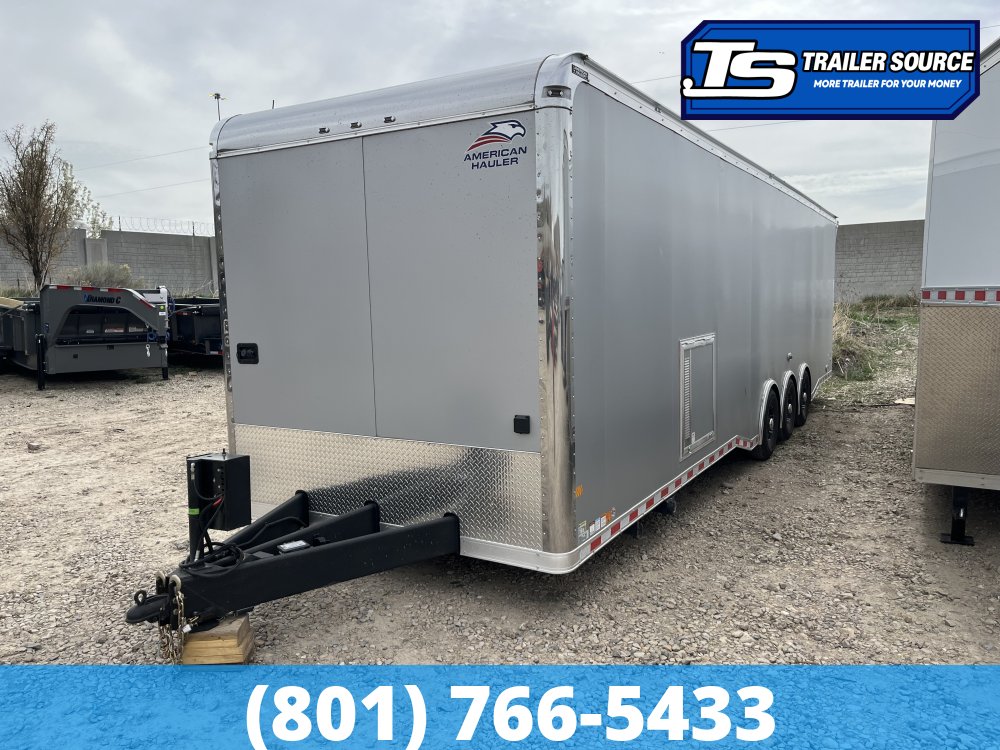 8.5x34 American Hauler Silver Hawk Enclosed Car Hauler Trailer - 7'10" Interior - 18K GVWR - Bathroom Build Out, Ramp Door