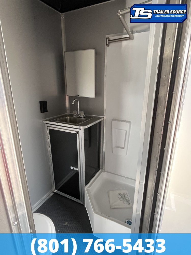 8.5x34 American Hauler Silver Hawk Enclosed Car Hauler Trailer - 7'10" Interior - 18K GVWR - Bathroom Build Out, Ramp Door