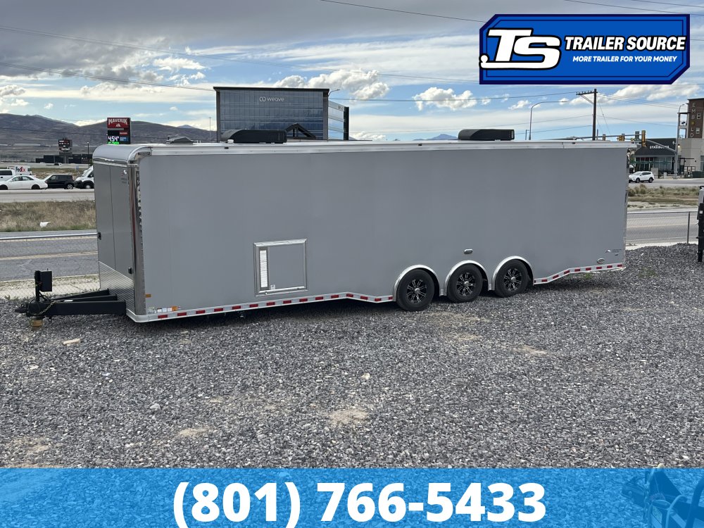 8.5x34 American Hauler Silver Hawk Enclosed Car Hauler Trailer - 7'10" Interior - 18K GVWR - Bathroom Build Out, Ramp Door