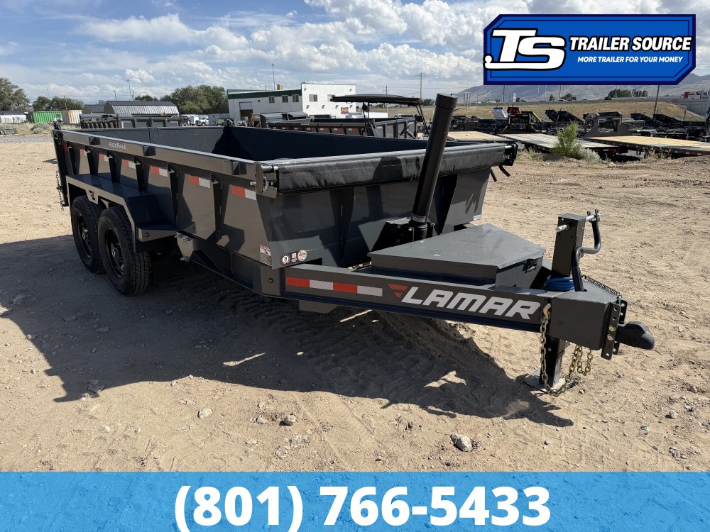 7x14 Lamar DT Dump Trailer - 24" Sides - 14K GVWR - Stabilizer Jacks, Telescopic