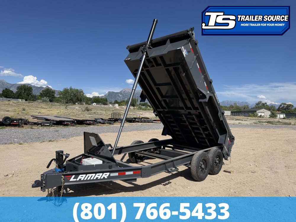 7x14 Lamar DT Dump Trailer - 24" Sides - 14K GVWR - Stabilizer Jacks, Telescopic