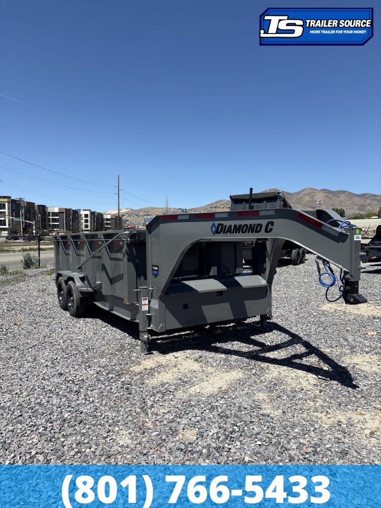 7x16 Diamond C LPT-GN 208 Gooseneck Dump Trailer - 44" Sides - 18K GVWR - 18 Ply Tires, Long Arm Tarp