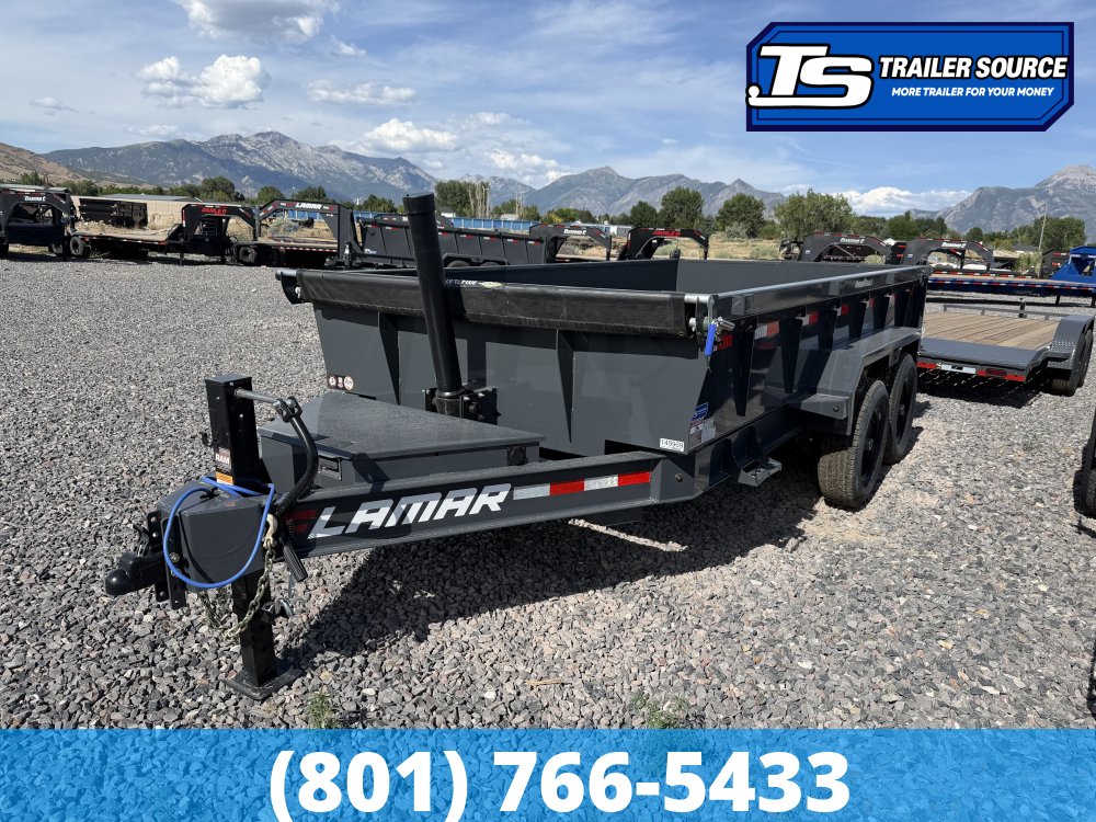 7x14 Lamar DT Dump Trailer - 24" Sides - 14K GVWR - Stabilizer Jacks, Telescopic