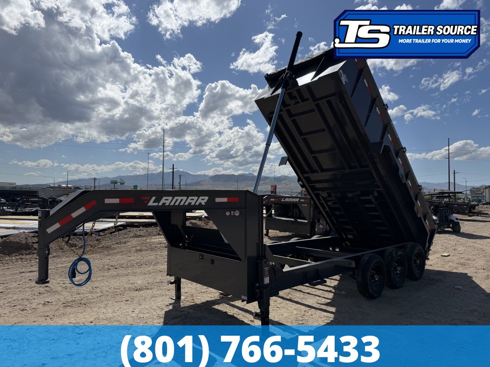7x16 Lamar DT Gooseneck Dump Trailer - 36" Sides - 21K GVWR - Stabilizer Jacks, Telescopic