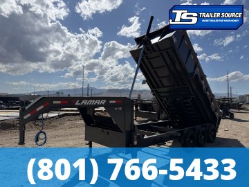 7x16 Lamar DT Gooseneck Dump Trailer - 36" Sides - 21K GVWR - Stabilizer Jacks, Telescopic