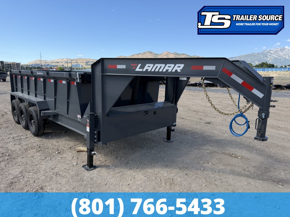 7x16 Lamar DT Gooseneck Dump Trailer - 36" Sides - 21K GVWR - Stabilizer Jacks, Telescopic