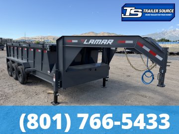 7x16 Lamar DT Gooseneck Dump Trailer - 36" Sides - 21K GVWR - Stabilizer Jacks, Telescopic