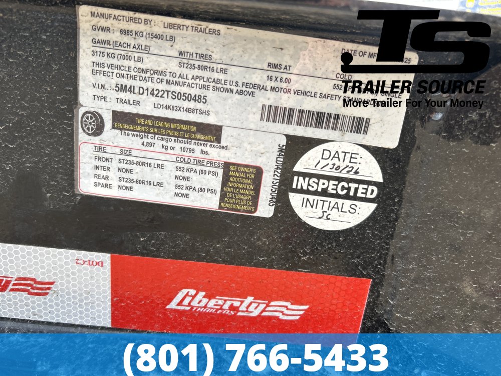 7x14 Liberty LD Dump Trailer - 40" Sides - 15.4K GVWR -