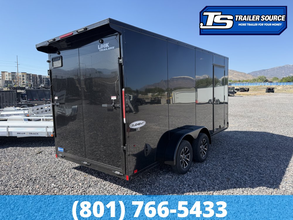 7x16 Look Element Elite Enclosed Car Hauler Trailer - 7K GVWR - .080 PolyCor, Alloy Wheels, Black Out Package, Finished Interior, Rear Spoiler w/ Load Lights, Rubber Coin Floor