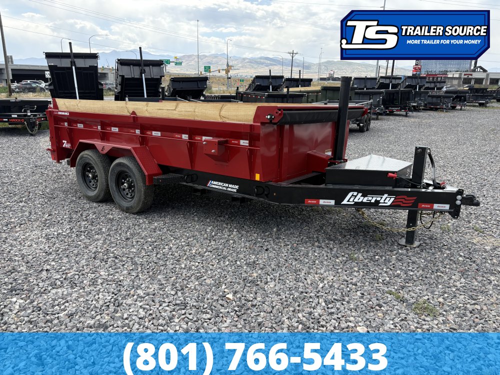 7x14 Liberty LD Dump Trailer - 24" Sides - 15.4K GVWR - 2 Tone Color, 7 Gauge Floor, Board Brackets, Fork Holders, Telescopic