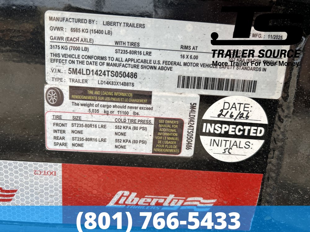 7x14 Liberty LD Dump Trailer - 24" Sides - 15.4K GVWR -