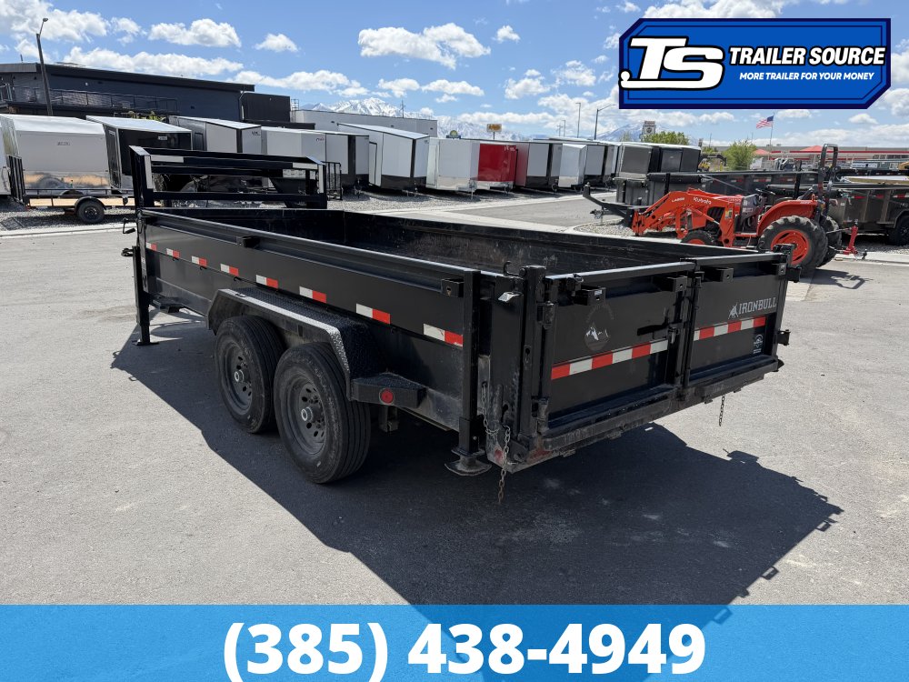 7x16 Iron Bull DBG Dump Trailer - 14K GVWR - 14 Ply Tires, Slide Out Ramps, Spare Mount, Spare Tire, Spreader Gate