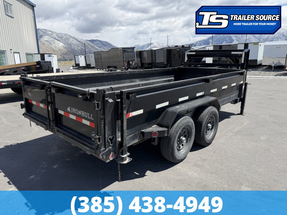 7x16 Iron Bull DBG Dump Trailer - 14K GVWR - 14 Ply Tires, Slide Out Ramps, Spare Mount, Spare Tire, Spreader Gate