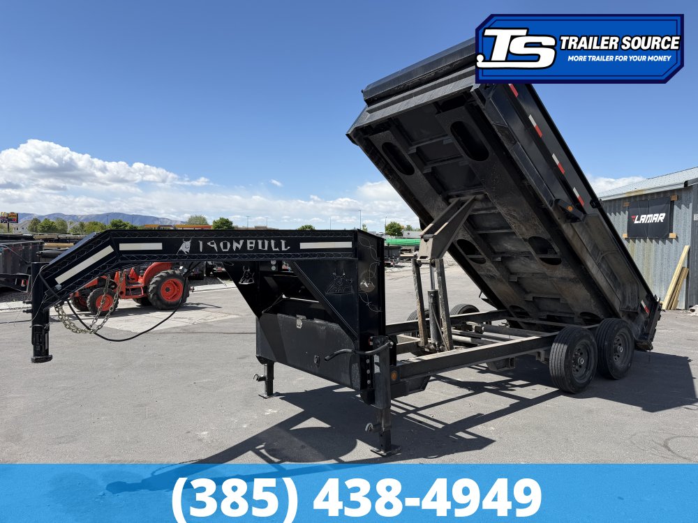 7x16 Iron Bull DBG Dump Trailer - 14K GVWR - 14 Ply Tires, Slide Out Ramps, Spare Mount, Spare Tire, Spreader Gate