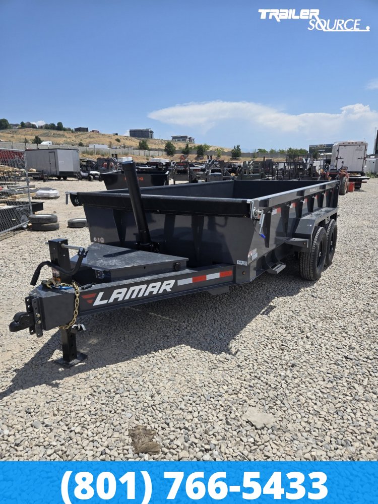 7x14 Lamar DT Dump Trailer - 24" Sides - 14K GVWR - 7G Floor, Stabilizer Jacks, Telescopic