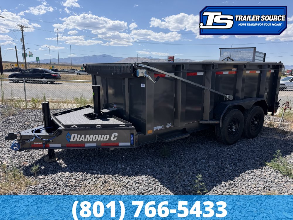 7x14 Diamond C LPT 207 Dump Trailer - 44" Sides - 15.5K GVWR - 14 Ply Tires, Hydraulic Jack(s), Long Arm Tarp
