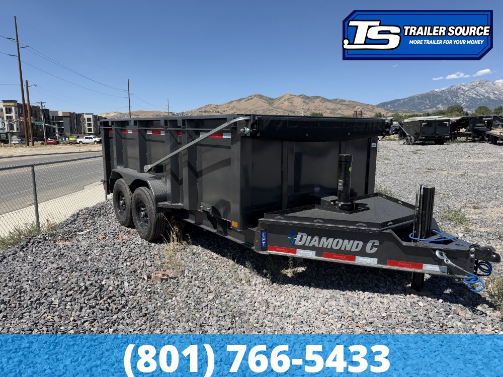 7x14 Diamond C LPT 207 Dump Trailer - 44" Sides - 15.5K GVWR - 14 Ply Tires, Hydraulic Jack(s), Long Arm Tarp