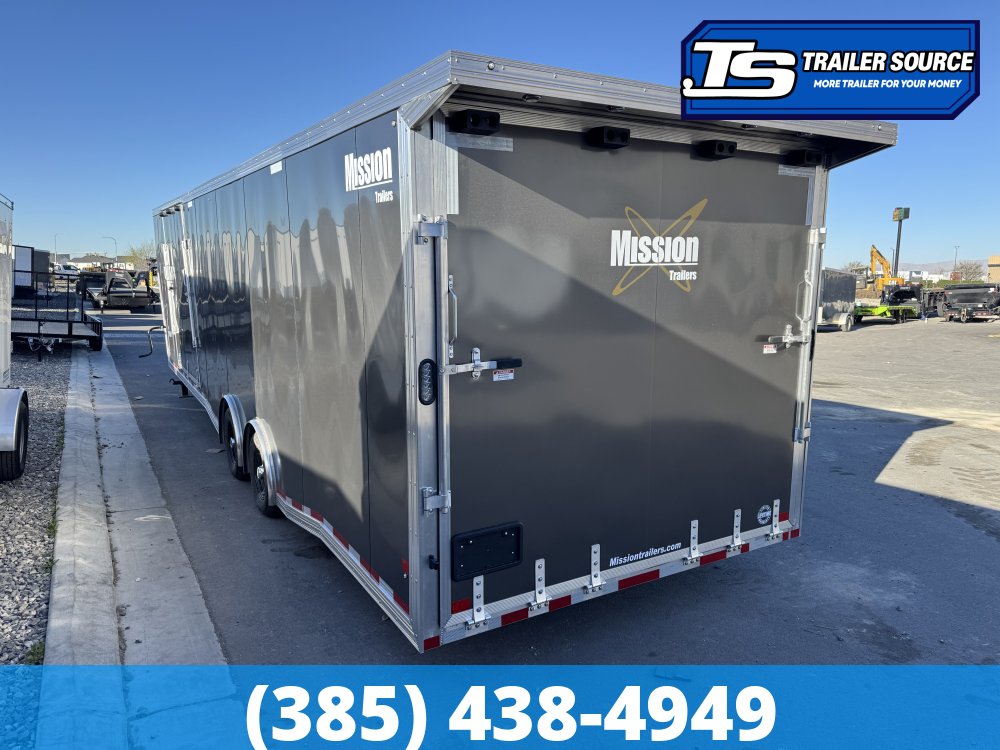 8.5x38 Alcom All Sport Gooseneck Enclosed Aluminum Snowmobile Trailer - 7'0" Interior - 10K GVWR - 110V Power, Battery, D-Rings, Dovetail, Gooseneck, Heater, Roof Vent, RV Door, Sc