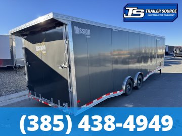 8.5x38 Alcom All Sport Gooseneck Enclosed Aluminum Snowmobile Trailer - 7'0" Interior - 10K GVWR - 110V Power, Battery, D-Rings, Dovetail, Gooseneck, Heater, Roof Vent, RV Door, Sc