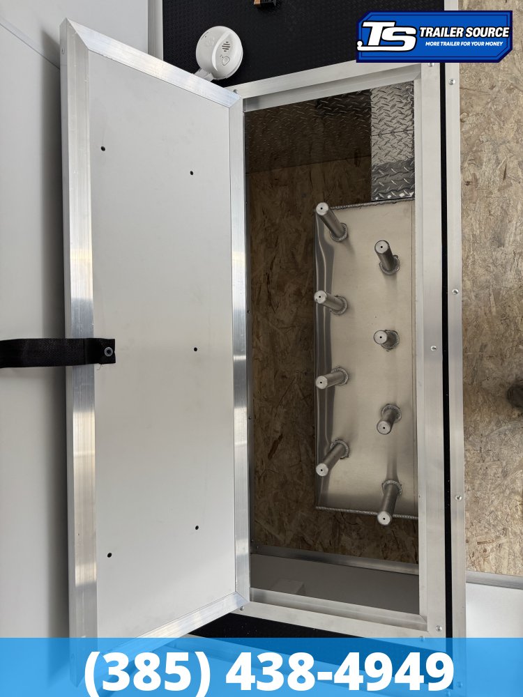 8.5x38 Alcom All Sport Gooseneck Enclosed Aluminum Snowmobile Trailer - 7'0" Interior - 10K GVWR - 110V Power, Battery, D-Rings, Dovetail, Gooseneck, Heater, Roof Vent, RV Door, Sc