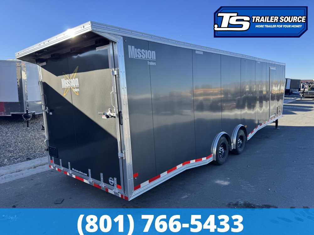 8.5x38 Alcom All Sport Gooseneck Enclosed Aluminum Snowmobile Trailer - 7'0" Interior - 14K GVWR - 110V Power, Battery, D-Rings, Dovetail, Gooseneck, Heater, Roof Vent, RV Door, Sc
