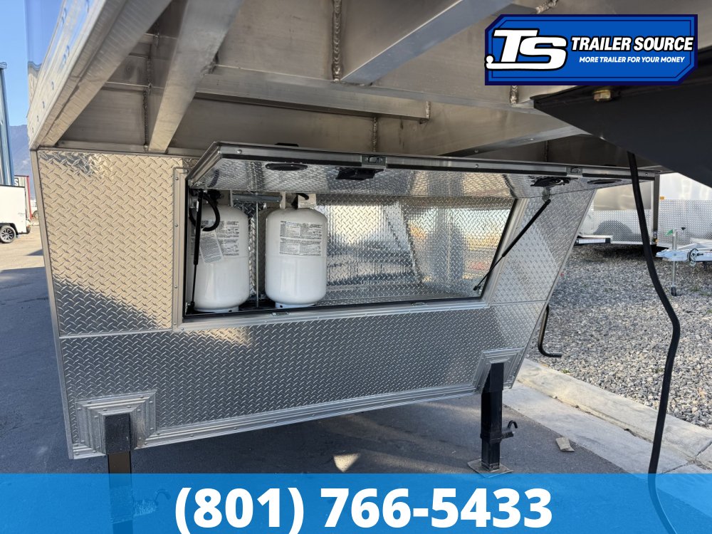 8.5x38 Alcom All Sport Gooseneck Enclosed Aluminum Snowmobile Trailer - 7'0" Interior - 14K GVWR - 110V Power, Battery, D-Rings, Dovetail, Gooseneck, Heater, Roof Vent, RV Door, Sc