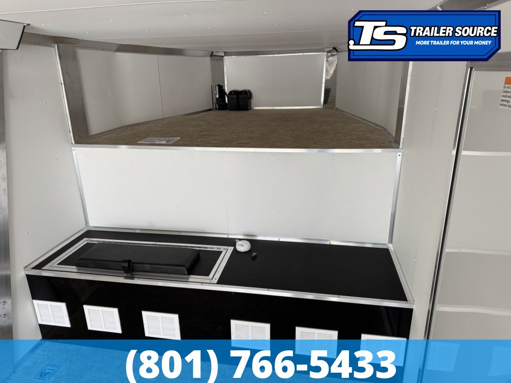 8.5x38 Alcom All Sport Gooseneck Enclosed Aluminum Snowmobile Trailer - 7'0" Interior - 14K GVWR - 110V Power, Battery, D-Rings, Dovetail, Gooseneck, Heater, Roof Vent, RV Door, Sc