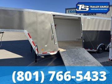 8.5x38 Alcom All Sport Gooseneck Enclosed Aluminum Snowmobile Trailer - 7'0" Interior - 14K GVWR - 110V Power, Battery, D-Rings, Dovetail, Gooseneck, Heater, Roof Vent, RV Door, Sc